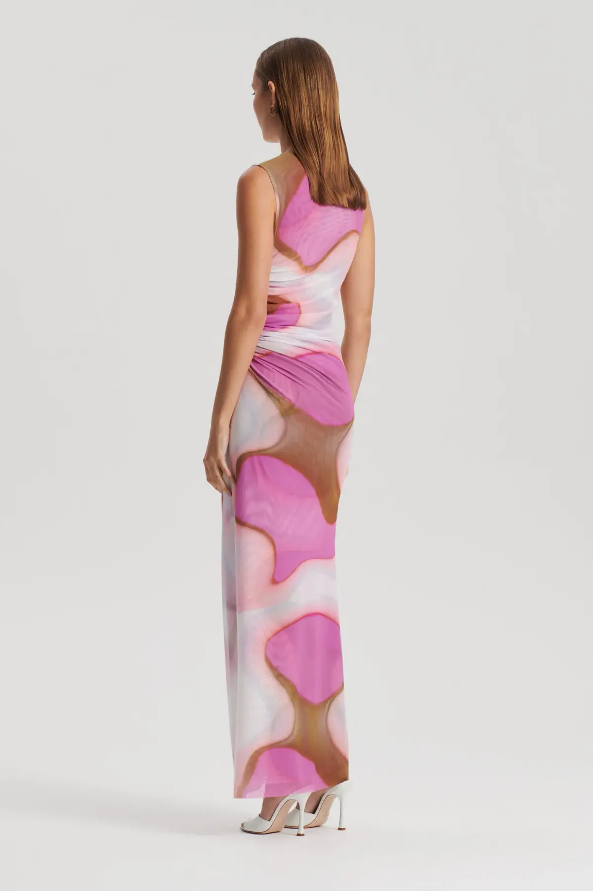 Scanlan Theodore Italian Watercolour Print Dress Pink Tan Size 6 - Image 3