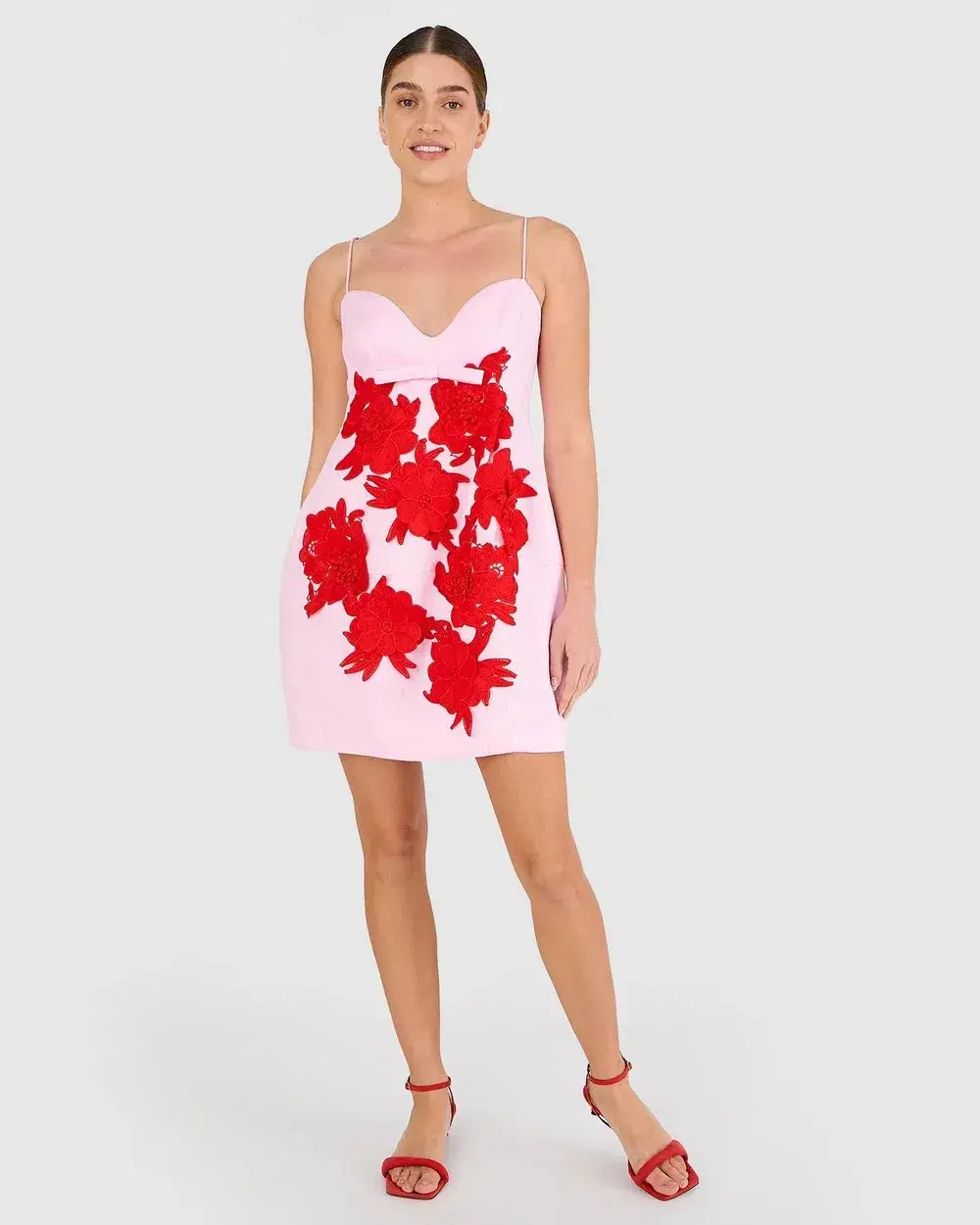Oroton Contrast 3D Flower Mini Dress Pink Multi Size 14 for rent on The Volte - main image