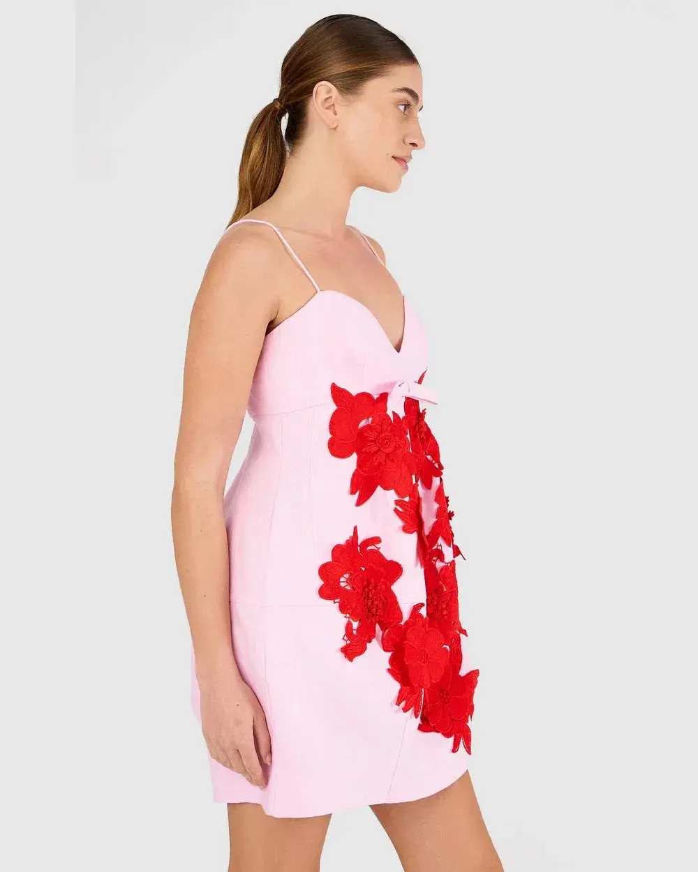 Oroton Contrast 3D Flower Mini Dress Pink Multi Size 14 for rent on The Volte - main image