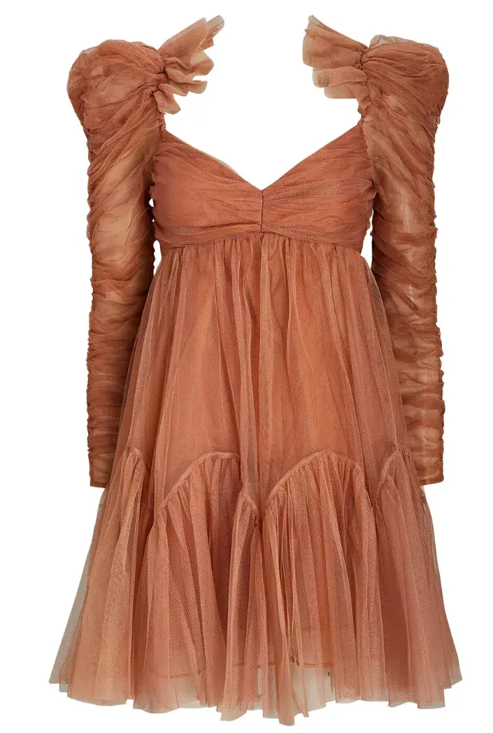 Zimmermann Tulle Ruched Mini Dress in Lipstick Size 2 / AU 12 for rent on The Volte - main image