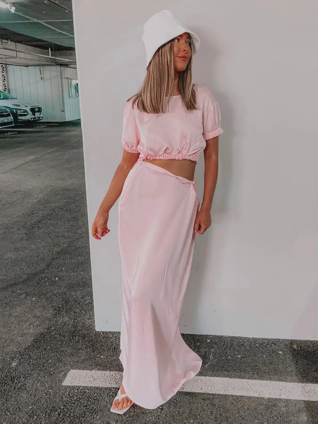 Christopher Esber Rolled Shirt Dress Baby Pink Size 6 for rent on The Volte - main image