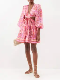 Zimmermann Halcyon Tie Front Mini Dress in Pink Paisley Size 1 / AU 10 for rent on The Volte - image 1