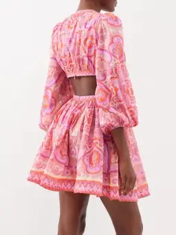 Zimmermann Halcyon Tie Front Mini Dress in Pink Paisley Size 1 / AU 10 for rent on The Volte - image 4