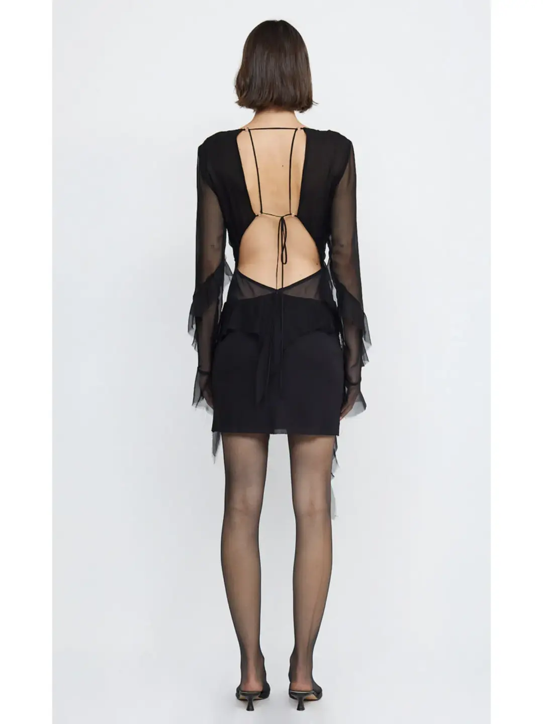 Bec & Bridge Aurelie Frill Long Sleeve Mini Dress Black Size AU 6 for rent on The Volte - main image