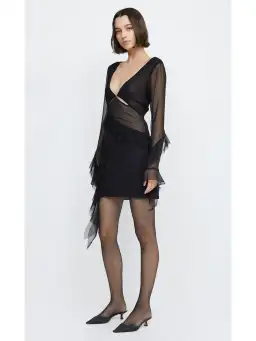 Bec & Bridge Aurelie Frill Long Sleeve Mini Dress Black Size AU 6 for rent on The Volte - image 2