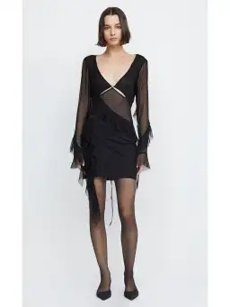 Bec & Bridge Aurelie Frill Long Sleeve Mini Dress Black Size AU 6 for rent on The Volte - image 1