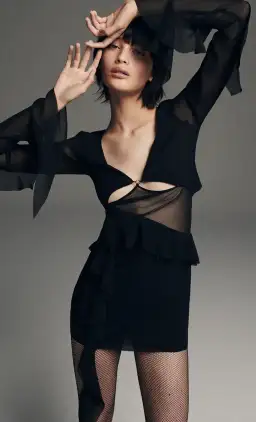 Bec & Bridge Aurelie Frill Long Sleeve Mini Dress Black Size AU 6 for rent on The Volte - image 4