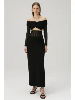 Misha Marceline Bonded Crepe Gown in Black Size S / AU 8 for rent on The Volte - image 1