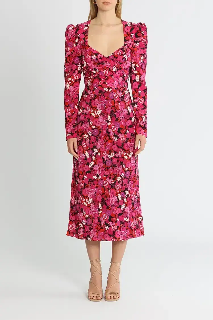 Rebecca Vallance Bramble Midi Dress Pink Floral Size 12 for rent on The Volte - main image