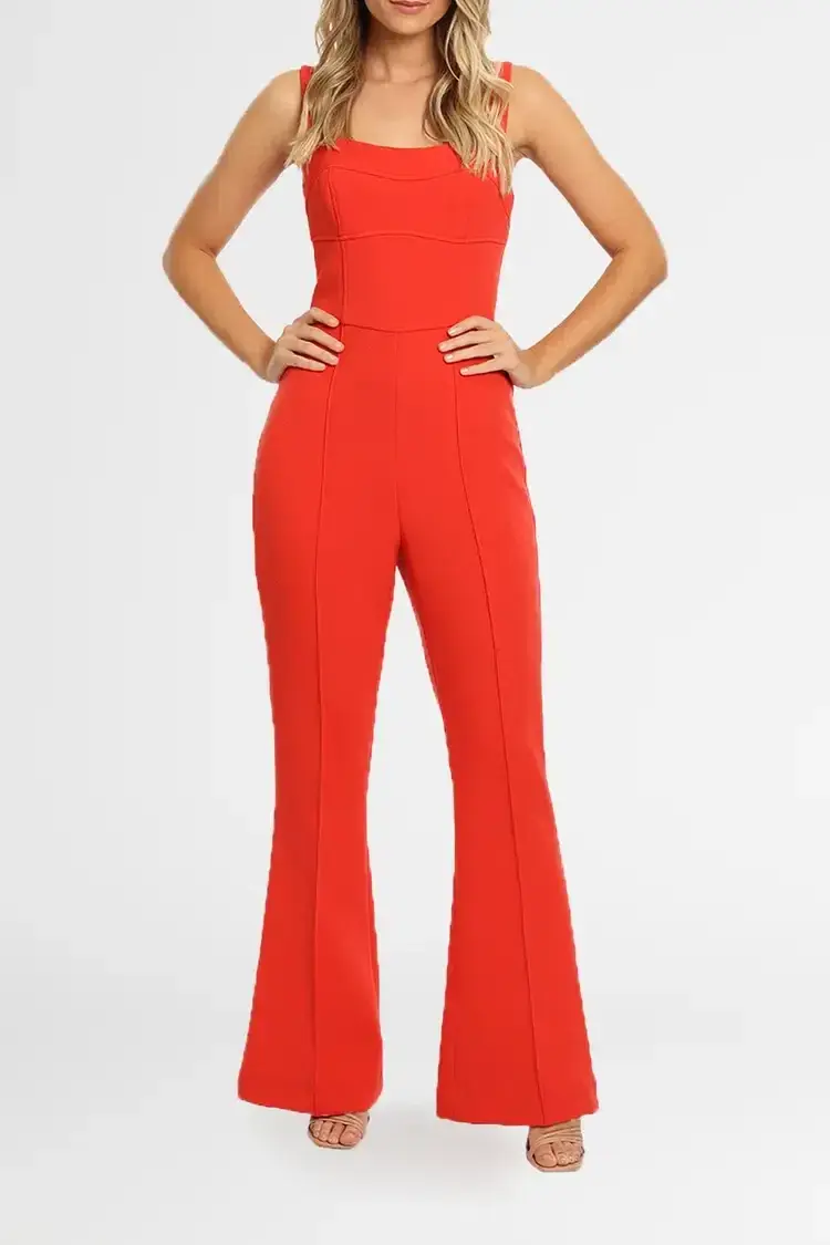 Rebecca Vallance Lamour Jumpsuit in Red Size 10 for rent on The Volte - main image