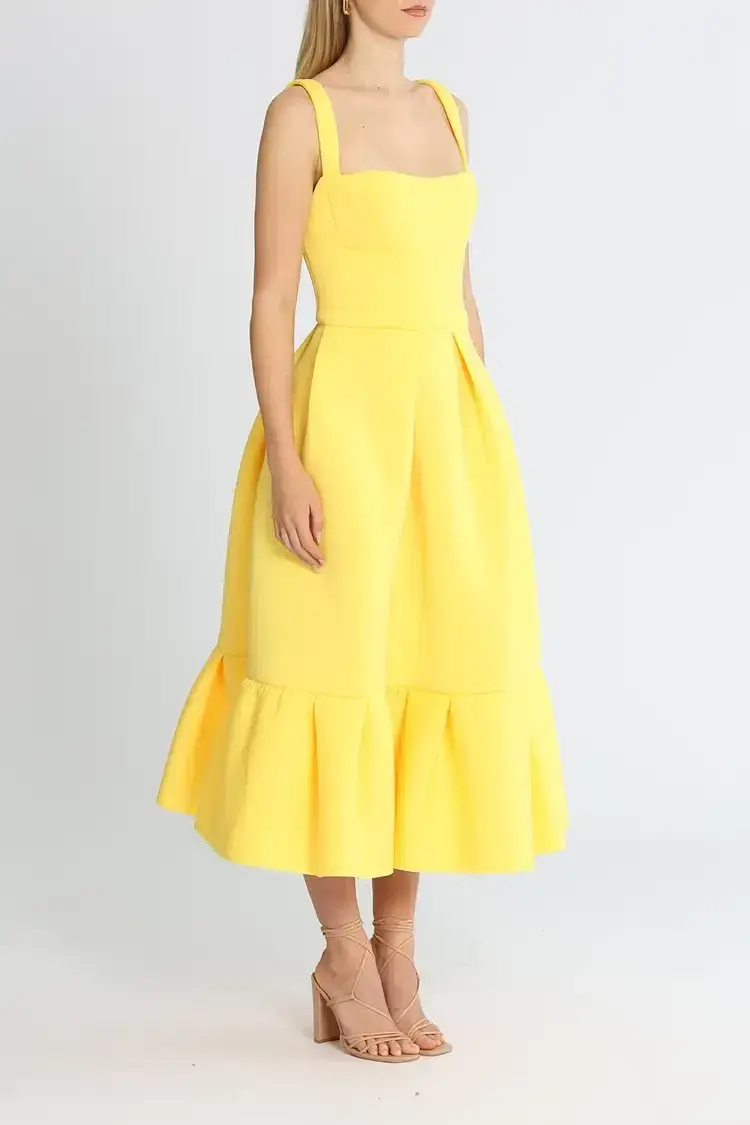 Rachel Gilbert Cora Midi Dress in Yellow Size 10 for rent on The Volte - main image