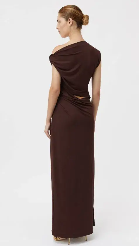 Camilla and Marc Annalise Draped Maxi Dress Chocolate Brown Size 8 for rent on The Volte - main image