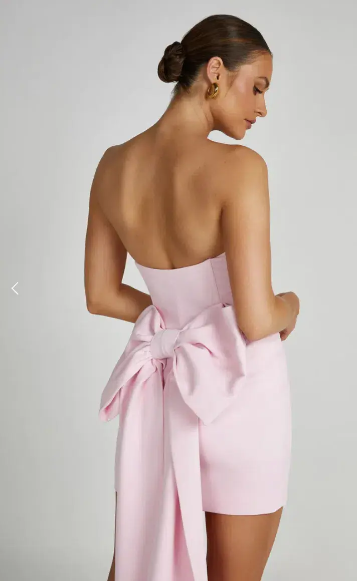 Meshki Meredith Strapless Bow Mini Dress Blush Pink Size 12 for rent on The Volte - main image