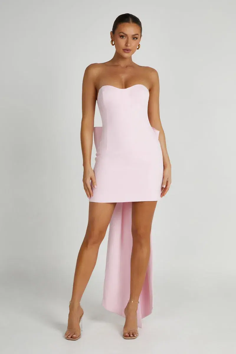 Meshki Meredith Strapless Bow Mini Dress Blush Pink Size 12 for rent on The Volte - main image
