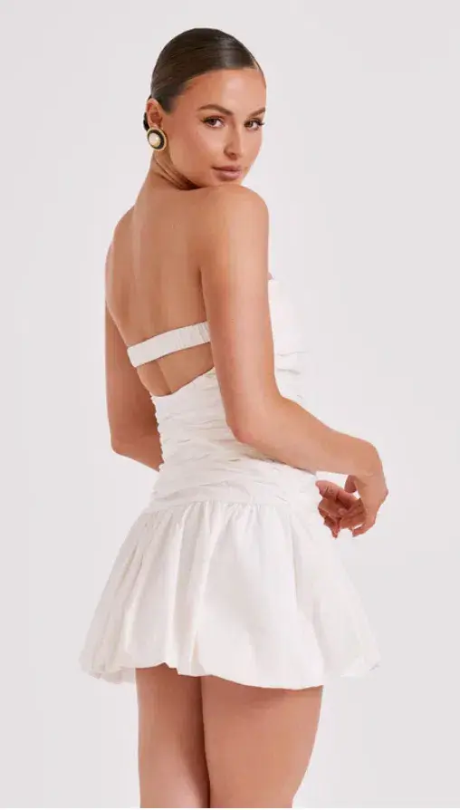 MESHKI FRAN Ruched Cotton Mini Dress - White - Size XS / AU 6 for rent on The Volte - main image