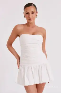 MESHKI FRAN Ruched Cotton Mini Dress - White - Size XS / AU 6 for rent on The Volte - image 1