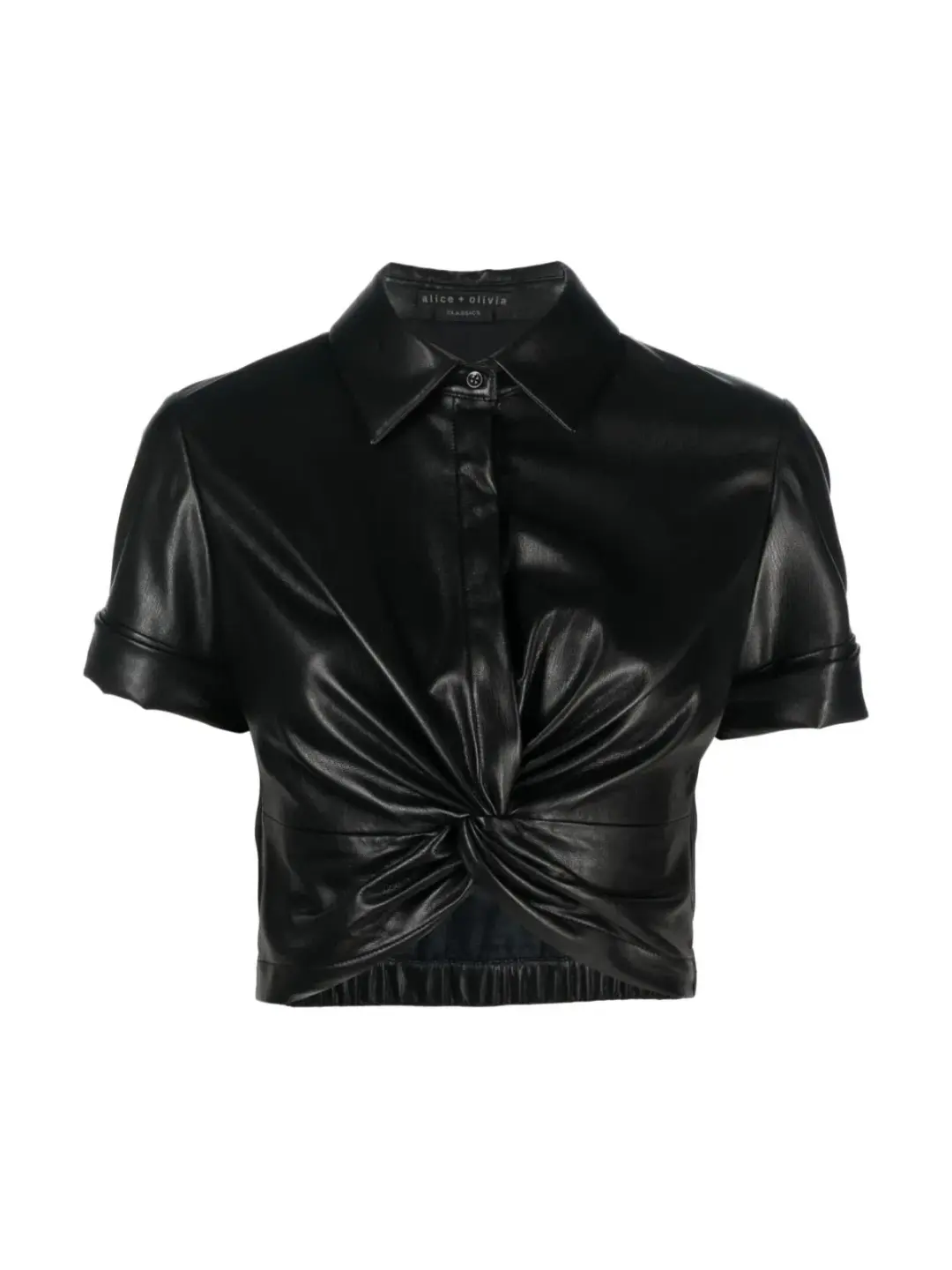 Alice + Olivia Phebe Cropped Twisted Vegan Leather Top Black Size S/ AU 8 for rent on The Volte - main image