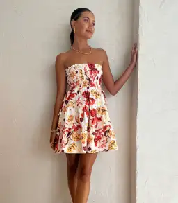 Shona Joy Kalani Shirred Strapless Mini Dress Floral Size 12 for rent on The Volte - image 2