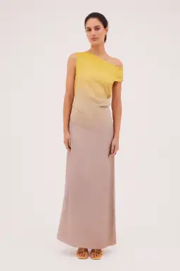 Bianca Spender Taupe Ombre Satin Expansive Dress Multi Size 8