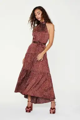 Sheike Vivianne Maxi Dress Burgundy Print Size 16