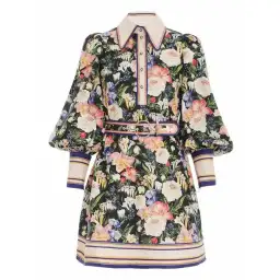 Zimmermann Coaster Long Sleeve Tunic Dress Mayflower Black Floral Print Size 1 / AU 10 for rent on The Volte - image 1