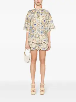 Zimmermann The Junie Embroidered Shirt and Short Set in Ivory/Blue Floral Size 0 / AU8 for rent on The Volte - image 1