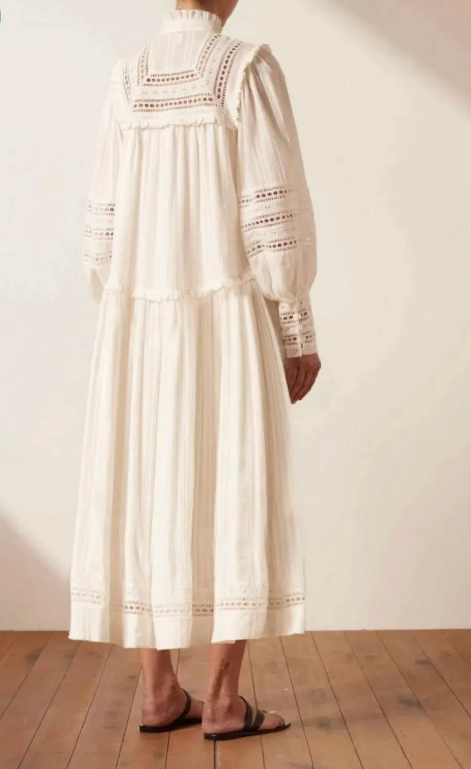 Shona Joy Lucia Balloon Sleeve Frill Midi Dress in Ivory Size 12 for rent on The Volte - main image