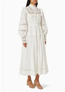 Shona Joy Lucia Balloon Sleeve Frill Midi Dress in Ivory Size 12 for rent on The Volte - image 1