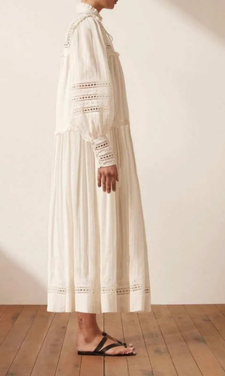 Shona Joy Lucia Balloon Sleeve Frill Midi Dress in Ivory Size 12 for rent on The Volte - main image