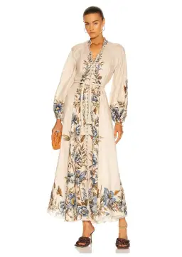 Zimmermann Aliane Billow Long Dress Khaki Floral Size 1 / AU 10 for rent on The Volte - image 1