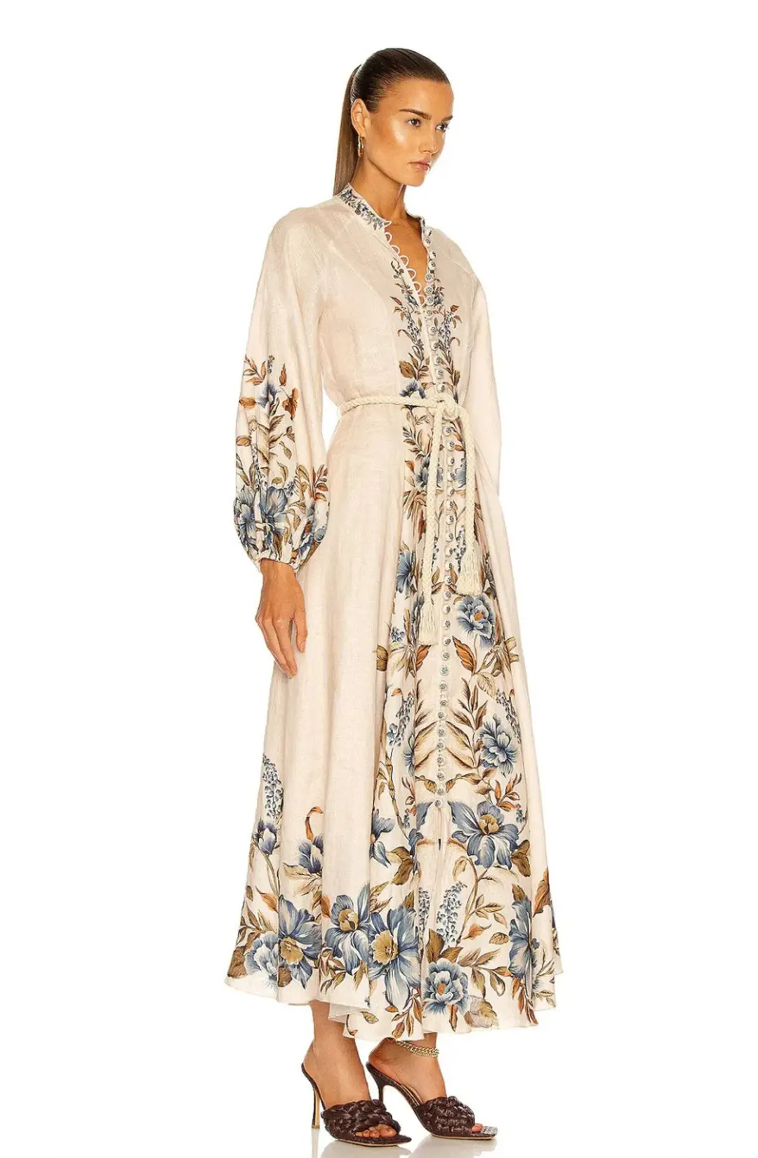 Zimmermann Aliane Billow Long Dress Khaki Floral Size 1 / AU 10 for rent on The Volte - main image