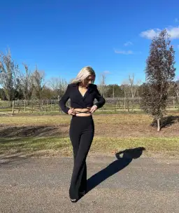 Kookai Lux Crop Blazer and Delta Long Flare Pants in Black Size AU 8 for rent on The Volte - image 1