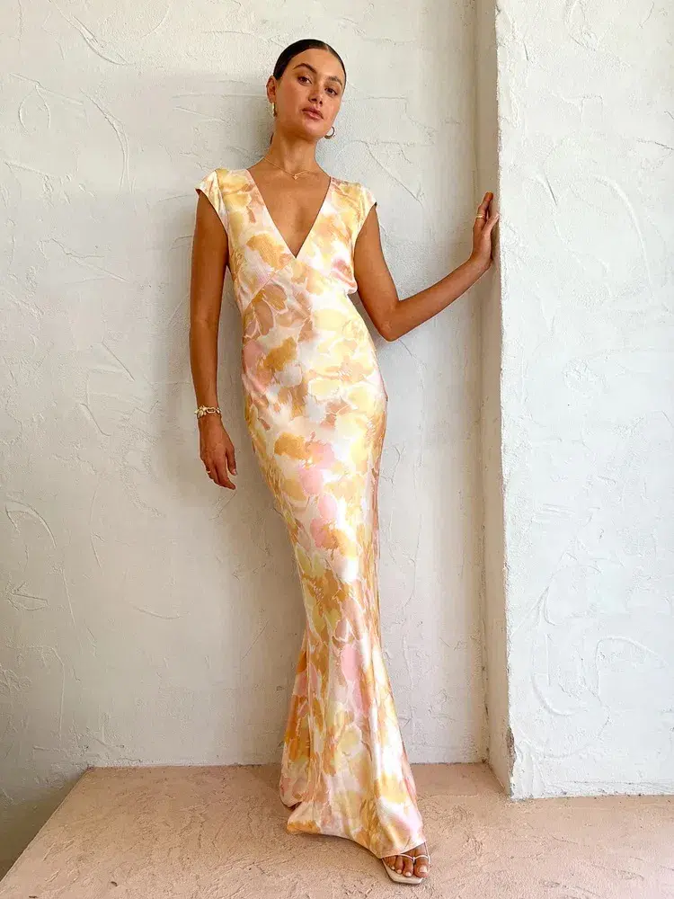 Bec & Bridge Indi V Maxi Dress Floral Haze Size AU 8 for rent on The Volte - main image