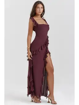 House Of Cb Ariela Ruffle Maxi Dress Mulberry Size S / AU 8 for rent on The Volte - image 3