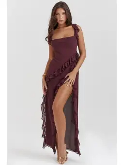 House Of Cb Ariela Ruffle Maxi Dress Mulberry Size S / AU 8 for rent on The Volte - image 2