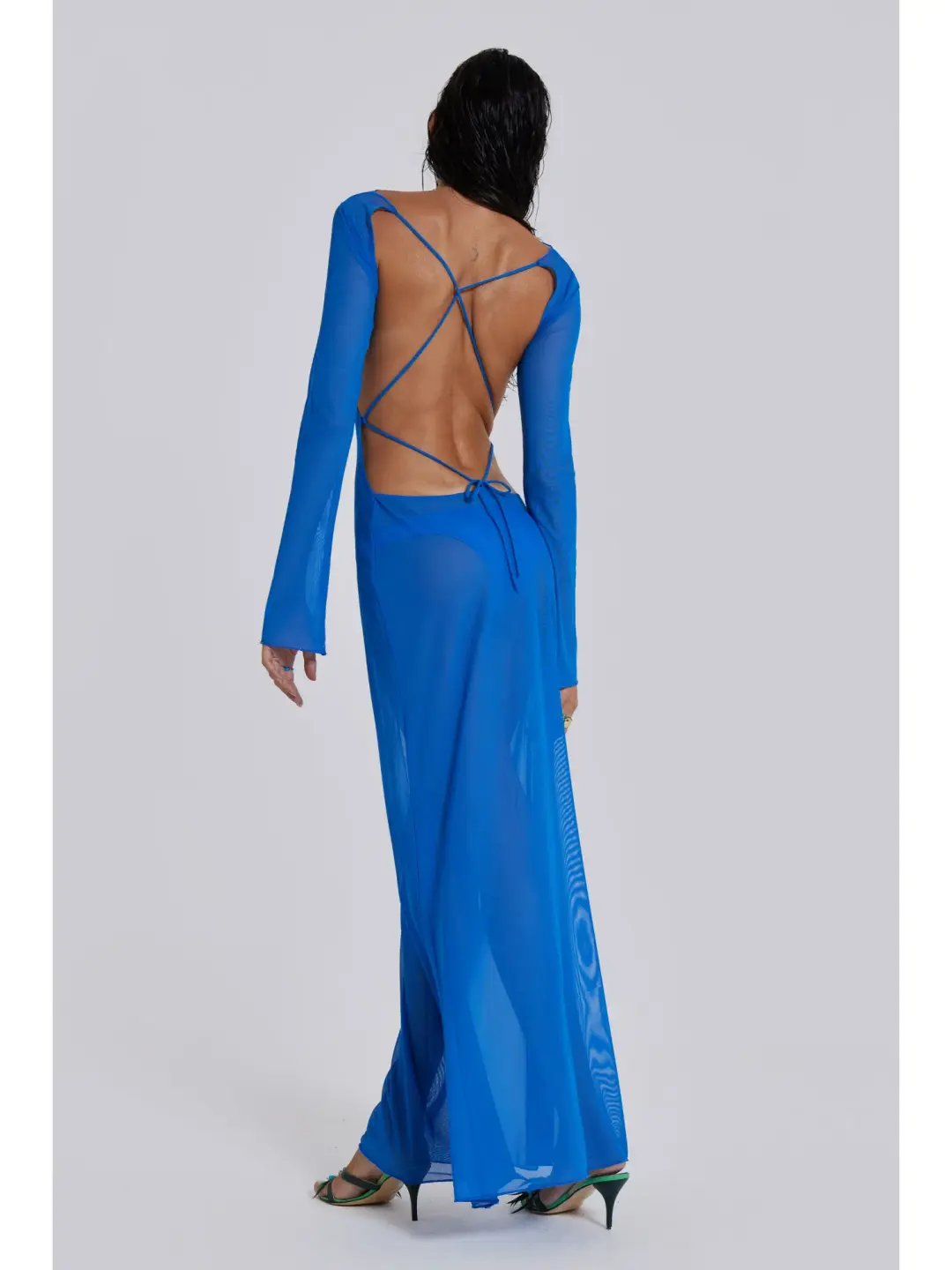 Jaded London Ziva Sheer Maxi Dress Blue Size Small / AU 8 for rent on The Volte - main image