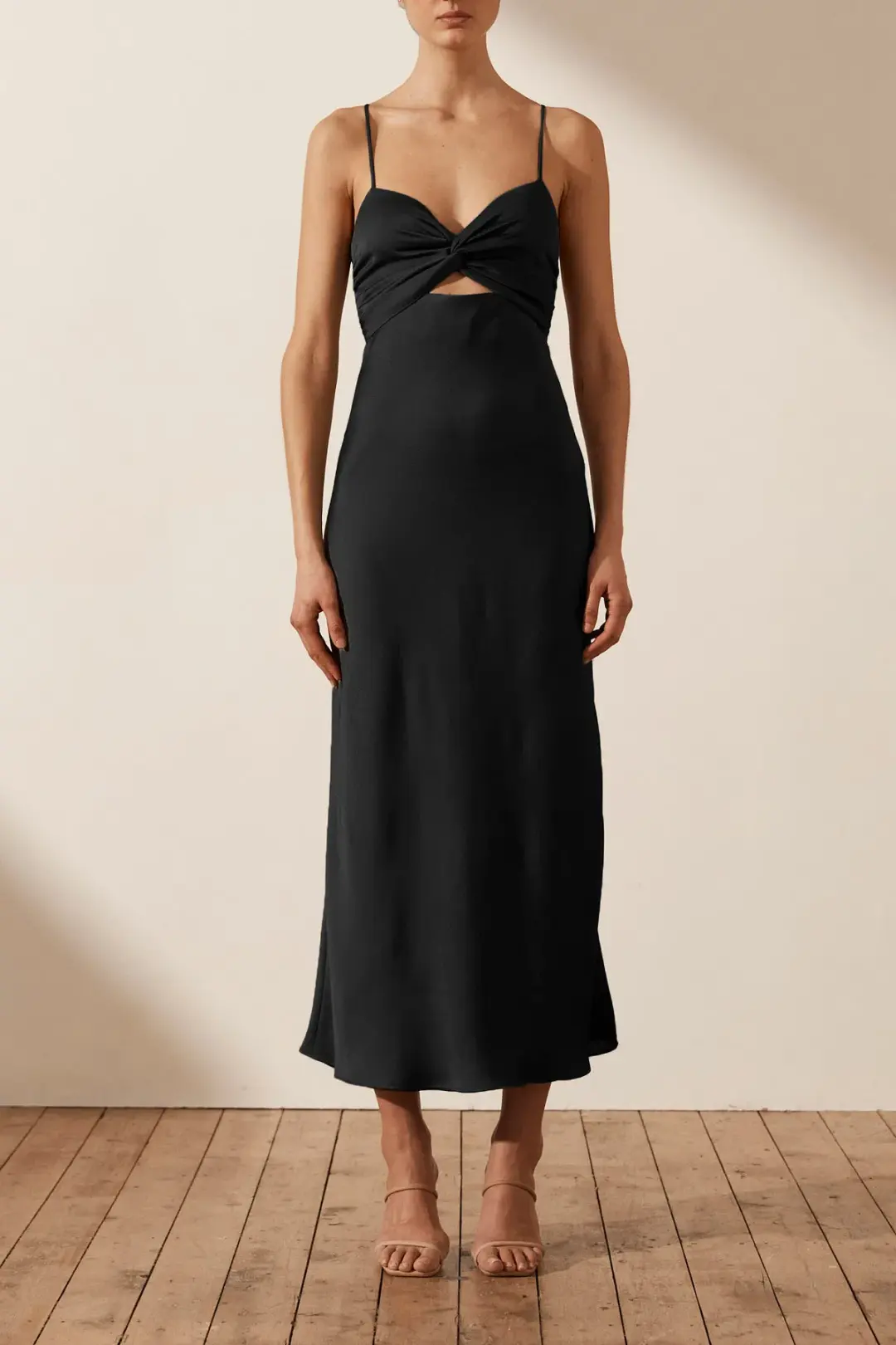 Shona Joy Luxe Twist Front Sleeveless Midi Dress Black Size 14 for rent on The Volte - main image