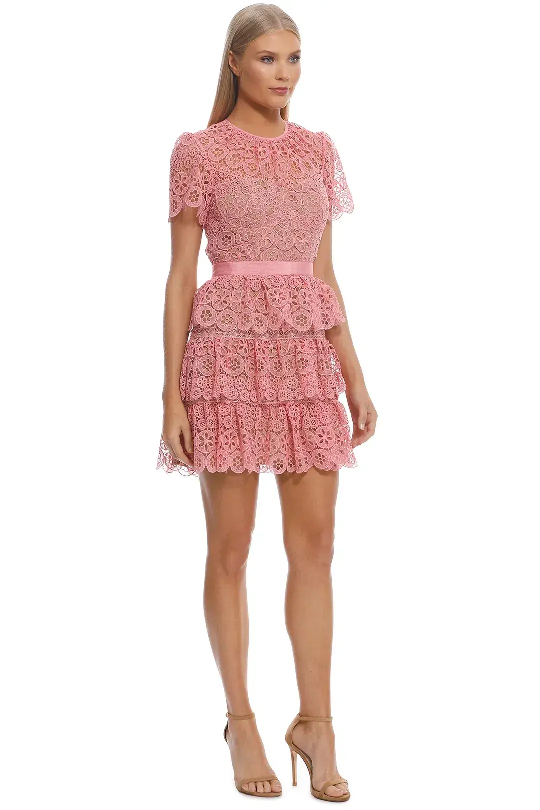 Self Portrait Pink Tiered Mini Dress in Pink Size 8 for rent on The Volte - main image