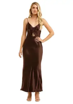 Shona Joy Wright Ruched Bias Slip Dress in Espresso Size 6