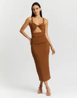 Shona Joy Simone Fitted Cut Out Midi Dress Terracotta Size 8