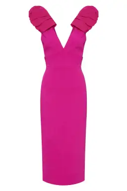 Rebecca Vallance Cupid's Bow Midi Dress in Hot Pink Size 8 for rent on The Volte - image 4