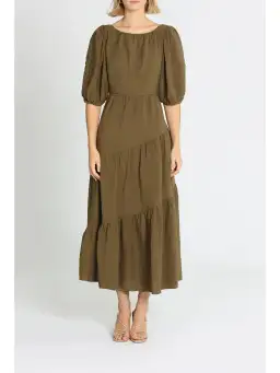 Shona Joy Juliana Midi Dress in Khaki Size AU 6