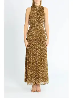 Shona Joy Carmela Sleeveless Midi Dress Khaki Print Size AU 14