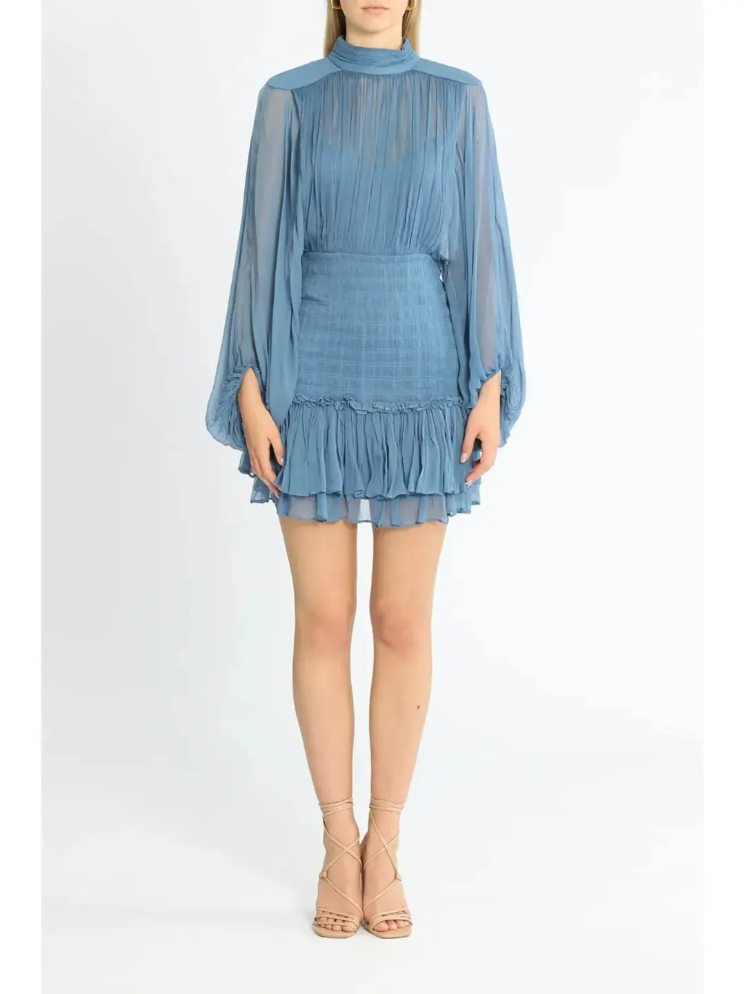 Shona Joy Noemi Ruched Mini Dress in Blue Size AU 8 for rent on The Volte - main image