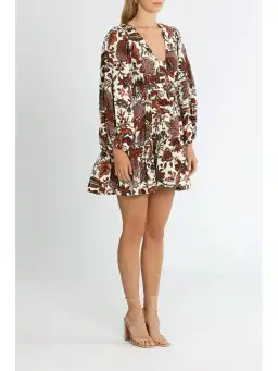 Shona Joy Catalina Plunged Balloon Sleeve Mini Dress in Multi Size AU 8 for rent on The Volte - image 2