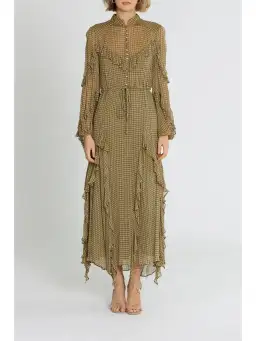 Shona Joy Eleonora Drawstring Frill Midi Dress in Olive Size AU 6