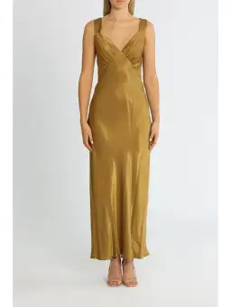Shona Joy Giorgia Plunged Midi Dress in Olive Oil Size AU 14