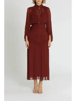 Shona Joy Safira Button Up Ruched Midi Dress in Sangria Size AU 10