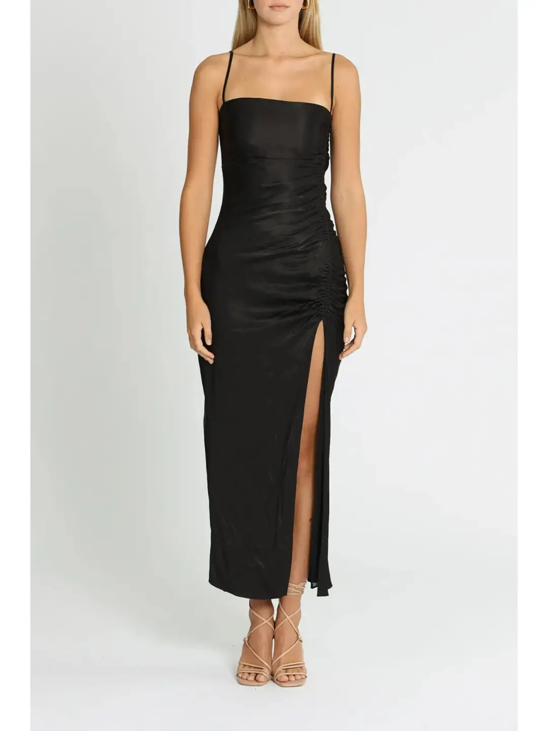 Shona Joy Thalia Ruched Midi Dress in Black Size AU 8 for rent on The Volte - main image