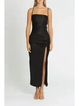 Shona Joy Thalia Ruched Midi Dress in Black Size AU 8 for rent on The Volte - image 1